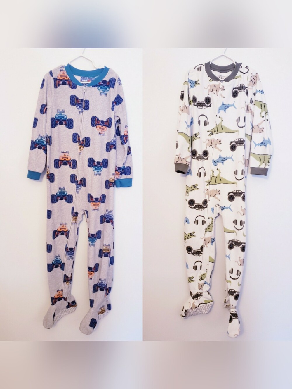 Boys Size 6 Gray Monster Truck Zip-Up Fleece Footie Pajamas